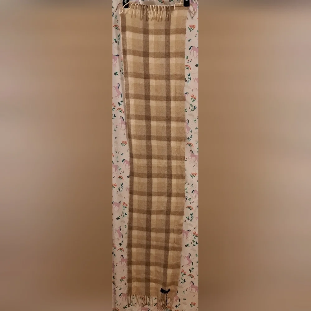 NWT Gobi Beige Plaid Cashmere Neutral Boho Casual Everyday Winter Scarf Wrap